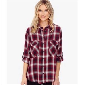 Sanctuary Plaid Boyfriend Shirt In Cabernet